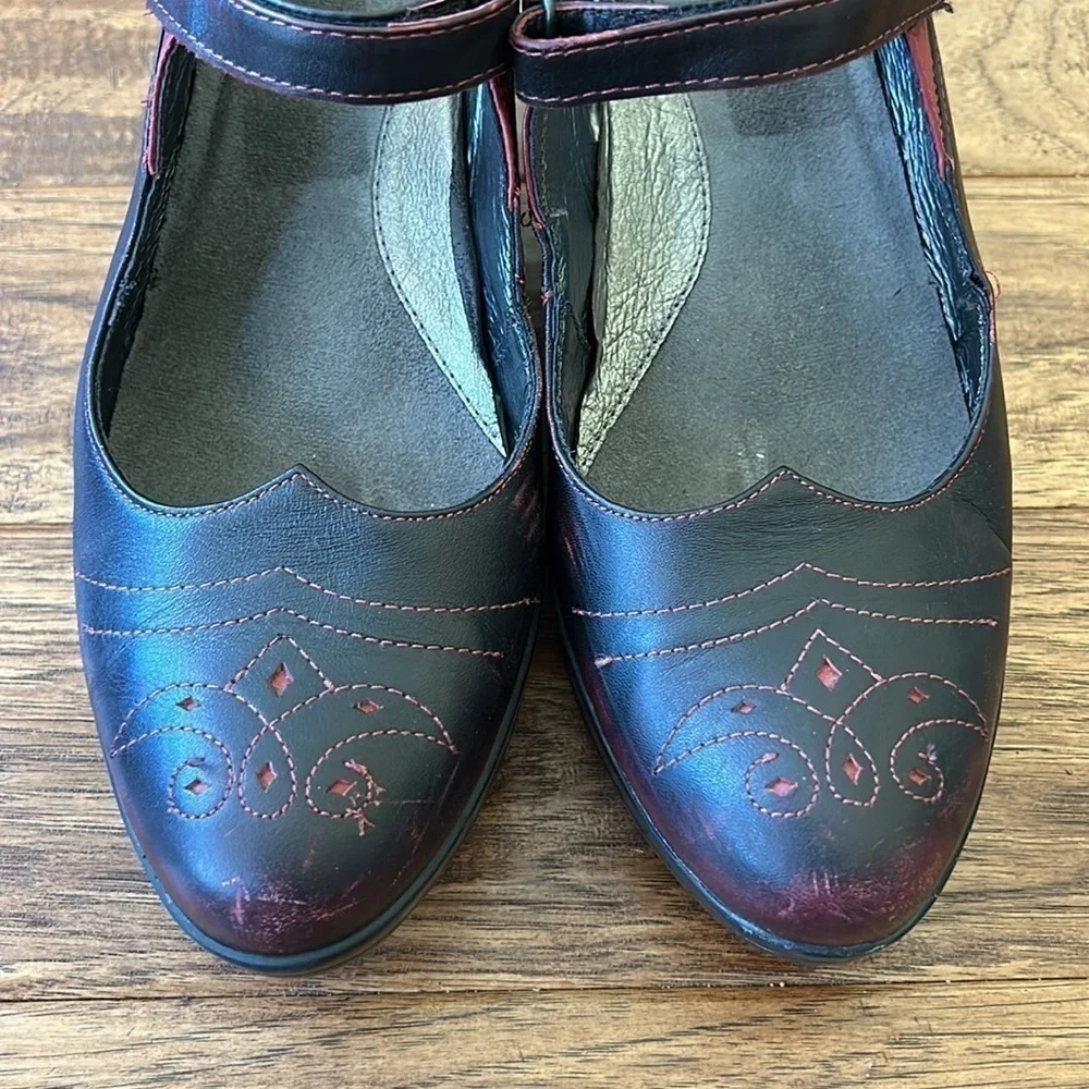NAOT Alma Platform Mary Jane Wedge Heel in Volcanic Red Leather Size 40